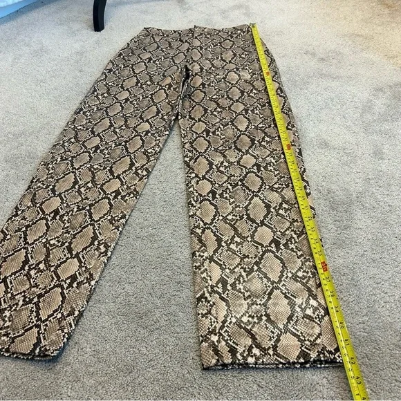 Zara Snake Print Faux Leather Pants Sand Brown High Waist Sz S